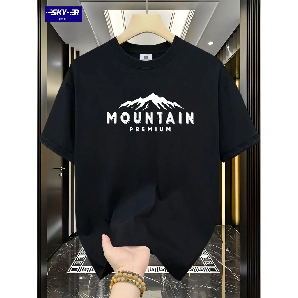 CAMISETA Masculina Estampa MONTANHA Estilo Regular Manga Curta Estampada Malha 30.1 Algodão Verão