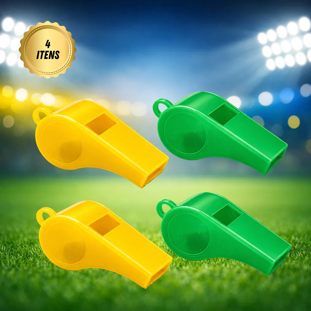 Kit 4 Apitos Verde Amarelo Torcida Brasil Passador Cordão Som Alto