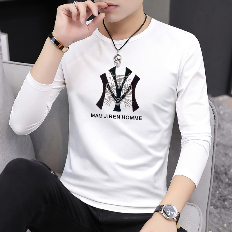 Roupas masculinas 2025 novo estilo de manga comprida camiseta masculina impressa roupas de outono roupa exterior primave