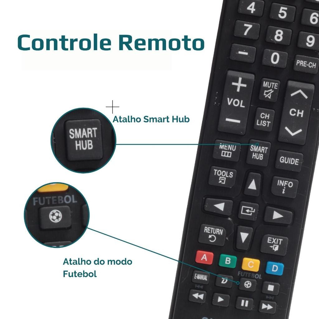 Kit Controle Remoto Compatível Samsung Smart TV com Pilhas Inclusas Pronto para Uso — imagem 2 de 2