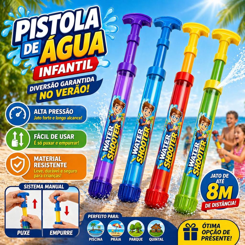 Pistola de Água Infantil Brinquedo Piscina Praia Verão Spray Pressurizado Alta Pressão Longo Alcance