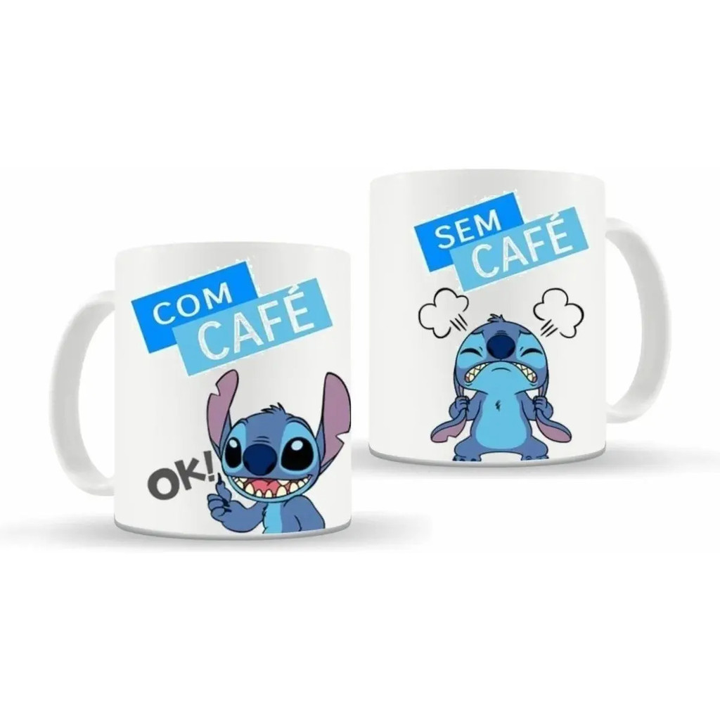 Caneca Porcelana Personalizada Stitch Lilo Disney Com Café Sem Café 325ml Para presente Criativo Aniversário Amigos