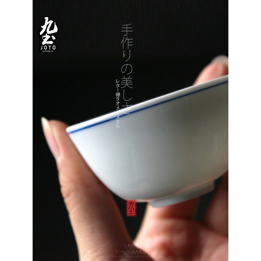 Jiutu Degustação Xícara de Chá Estilo Japonês Zen Pneu Fino Xícara de Chá Pintada à Mão Azul Branco Xiaoya Círculo Duplo