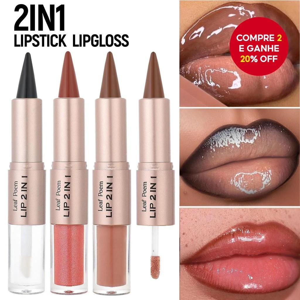 Lápis Labial 2 Em 1 Com Espelho E Brilho: Lápis Labial, À Prova D'água, Contorno Labial, Maquiagem Não Pegajosa