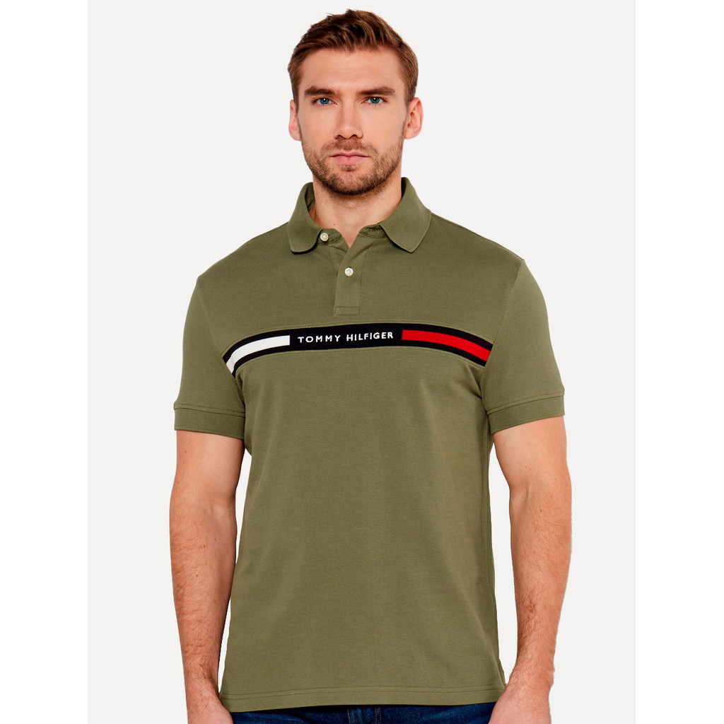 Polo Tommy Hilfiger Masculina Regular Chest Insert Logo Verde Militar