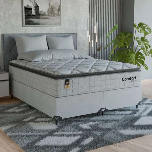 Cama Box Queen + Colchão Comfort Class Pillow Top 158x198cm - Branco - e-Shop Casa