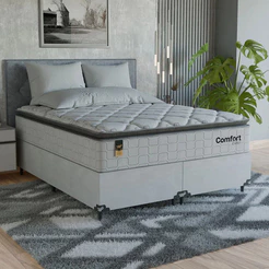 Cama Box Queen + Colchão Comfort Class Pillow Top 158x198cm - Branco - e-Shop Casa