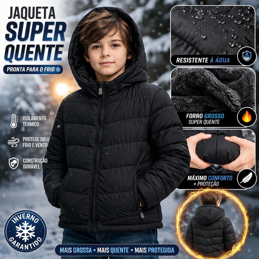 Jaqueta Bobojaco Infantil Casaco Forrada Peluciada Juvenil Inverno Neve Frio Impermeável Com Punho