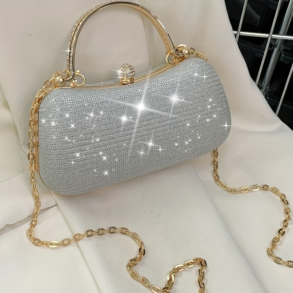 Bolsa Feminina De Banquete Clássica Com Decoração De Strass E Fecho De Mão Para Festa De Música — imagem 2 de 2