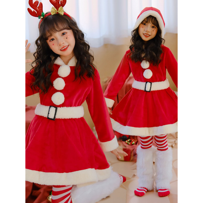 Cross-Border estilo chinês natal traje infantil Elk vestido saia vermelha jardim de infância menina papai noel