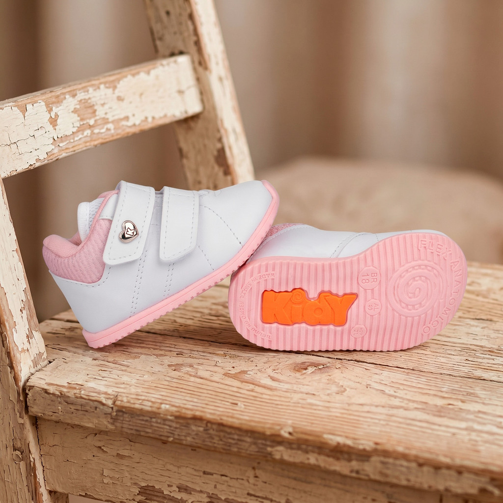 Tênis Infantil Menina Meu Primeiro Kidy Baby Branco Casual Batizado Confortável Leve Calce Fácil