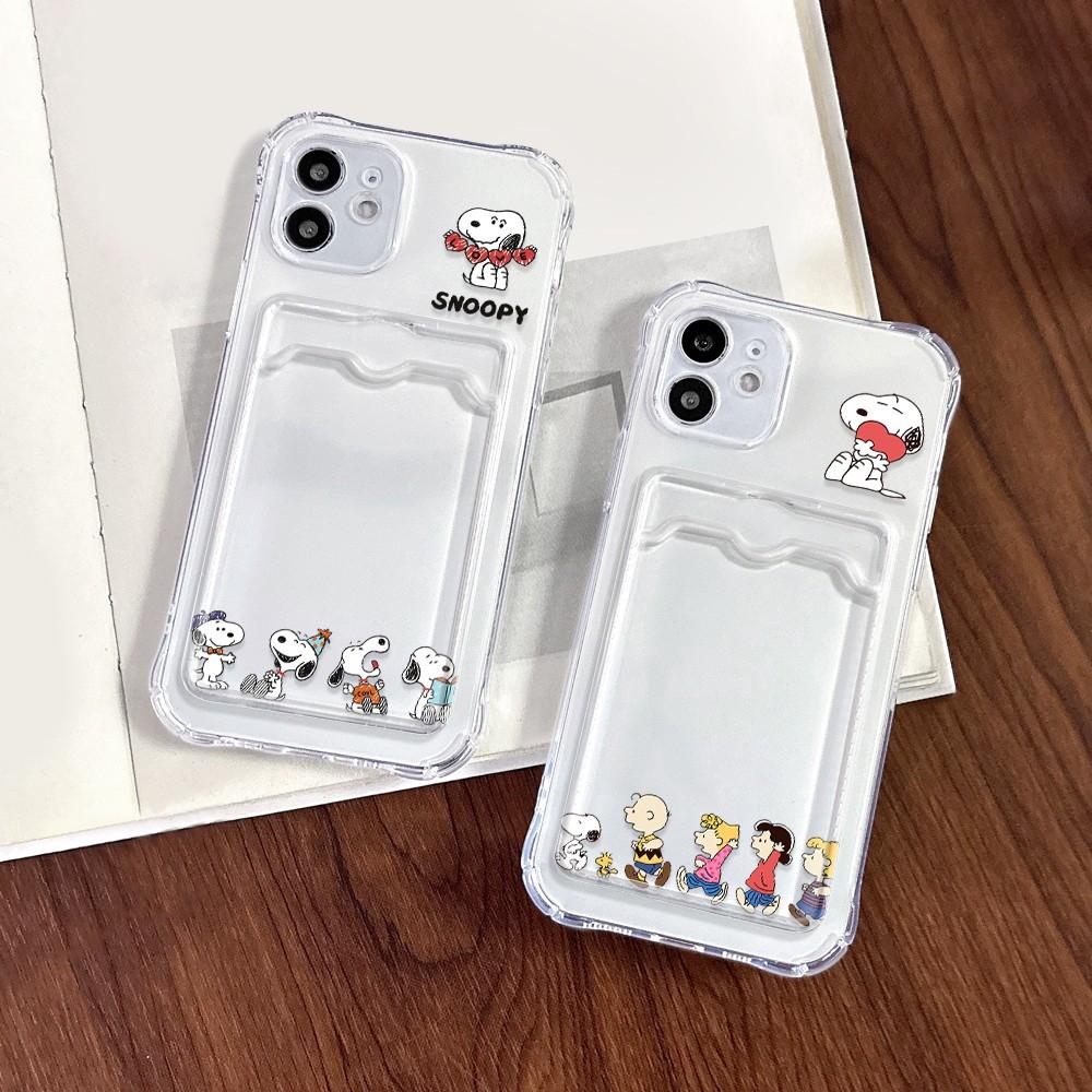 Anticolisão Carteira de cartão de Snoopy capa Samsung S23 23Ultra A52 A53 A54 A13 A04 A12 A10 M23 M52 M53
