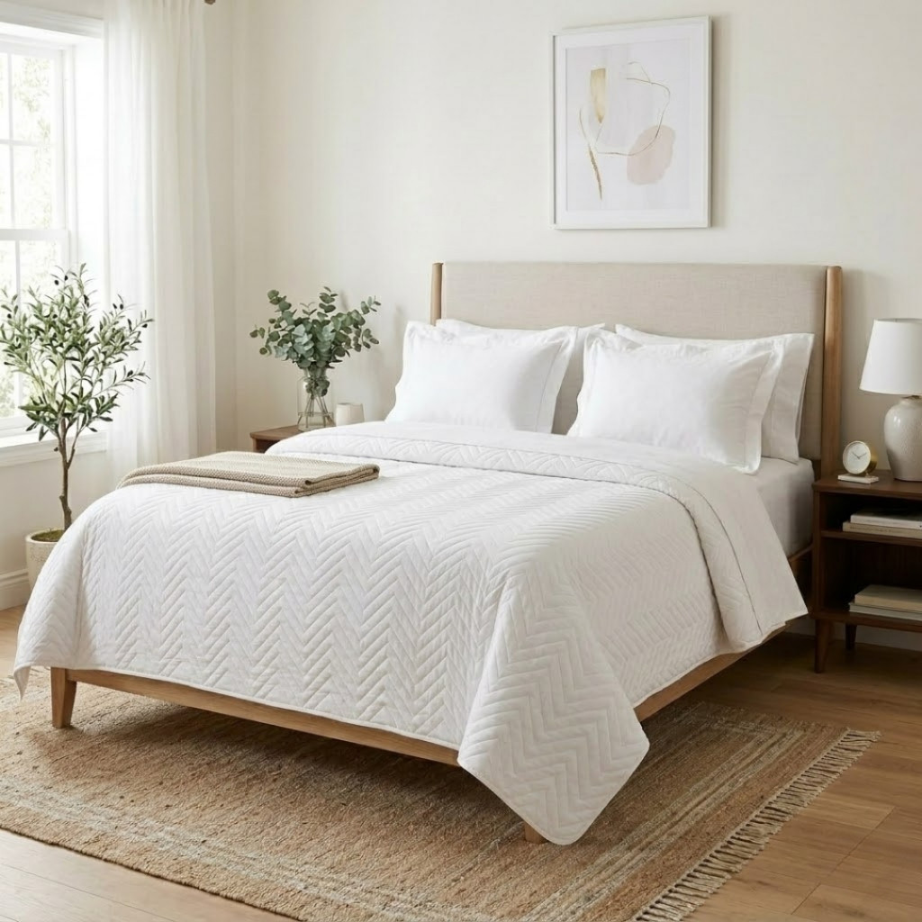 Kit Cobreleito Colcha Casal 3 Peças Branco Poliéster Macio Roupa Cama Travesseiro Decoração Quarto