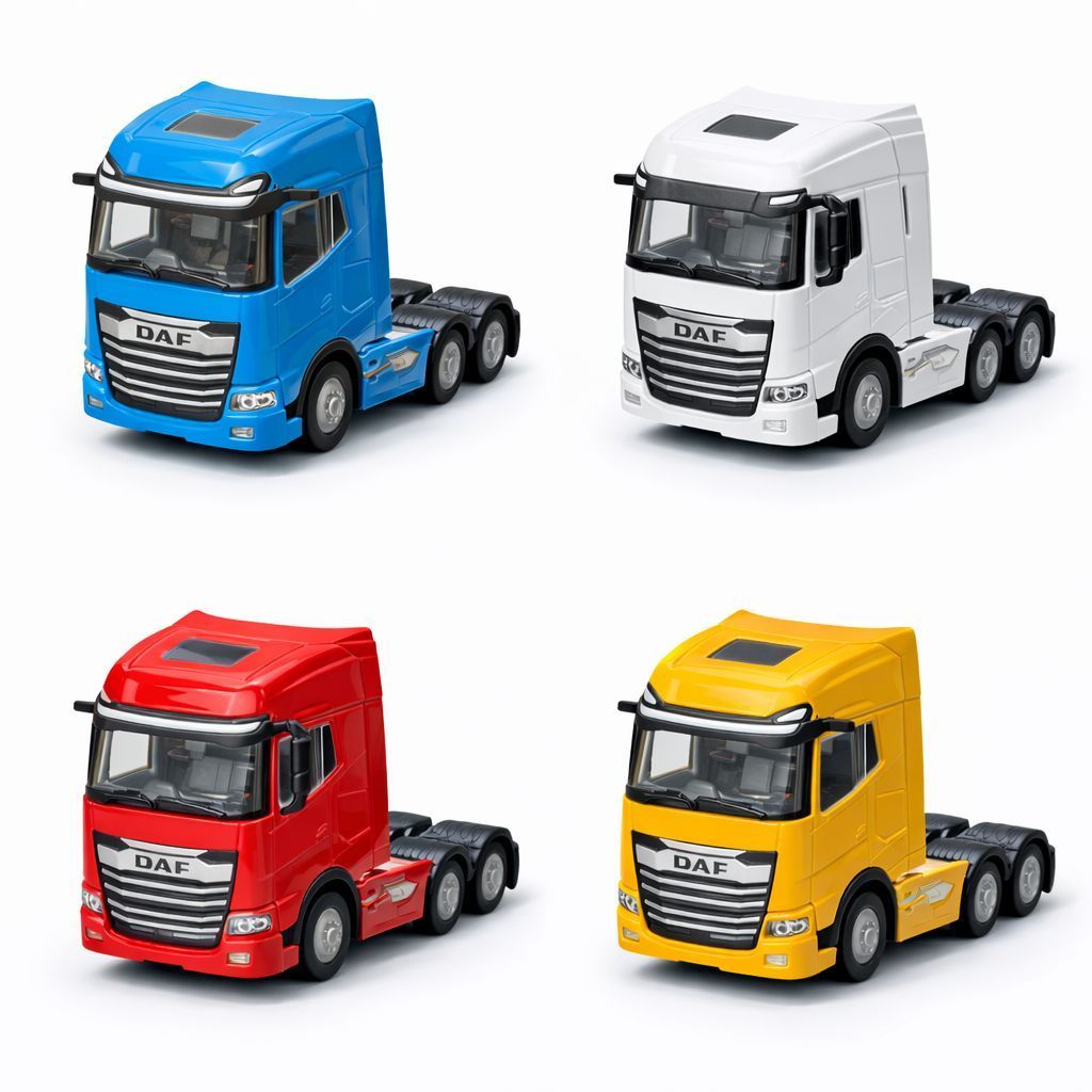 DAF 4 Cores Caminhão Miniatura 1:50 Trucado de Metal Diecast / Som Luz e Fricção Cabine Abre e Pneus De Borracha