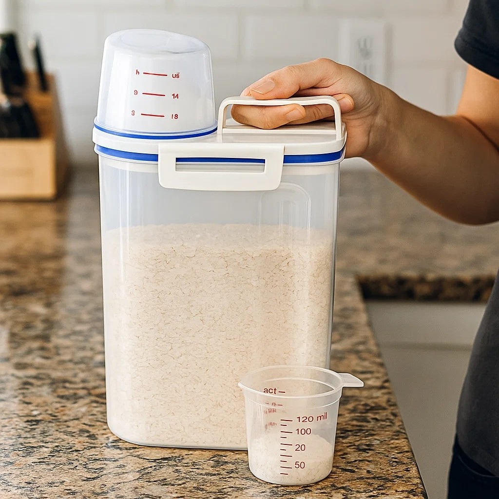Dosador Hermético 2,0kg Transparente Porta Mantimentos Farinha Arroz Feijão Organização Cozinha Grande