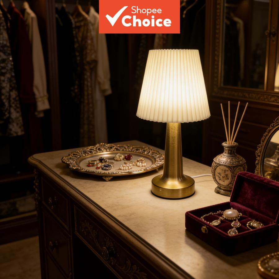 Luminária de Mesa Estética Pleatada, Luz Noturna Plug-in para Quarto, Luz Suave para Quarto, Luminária de Mesa Vintage
