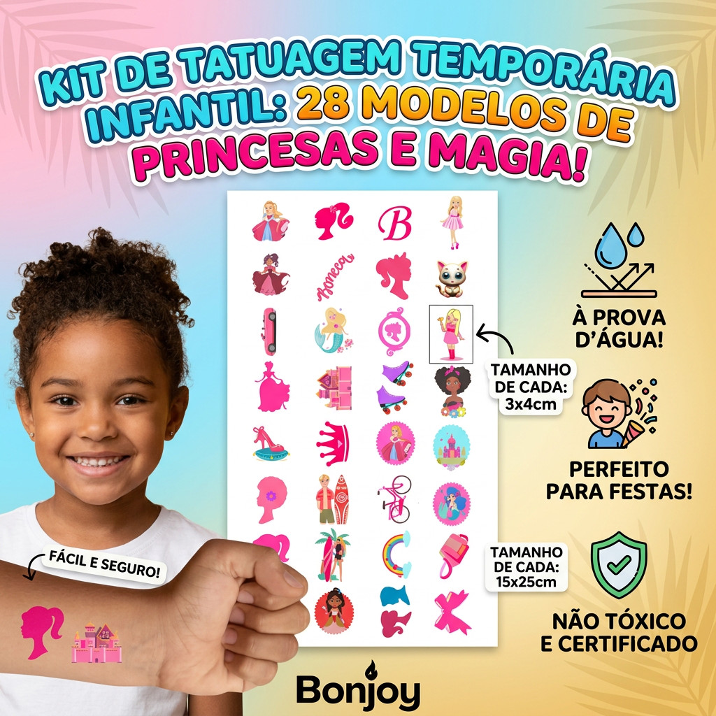 Kit Tatuagens Temporárias Sufur Boneca Barbie | Ideal para Festa de Aniversário Infantil