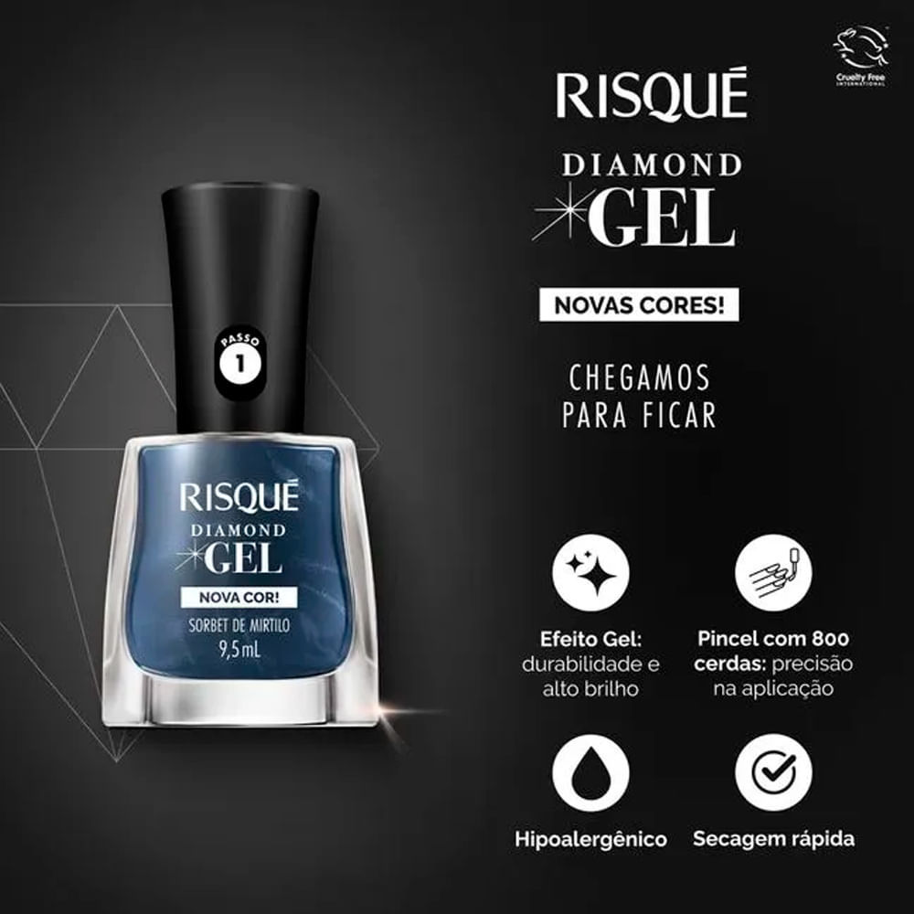 Esmalte Risqué Diamond Gel Cor Sorbet de Mirtilo Metálico 9,5ml · foto 2