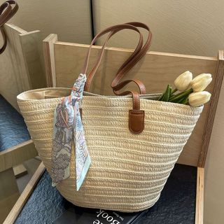 Saco de palha feminino grande capacidade 2026 novo estilo férias praia saco de palha tecido Commuter balde saco cesta ve