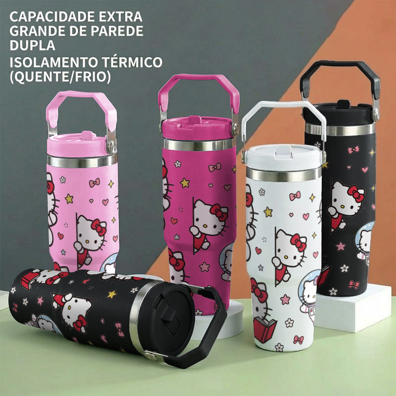 Hello Kitty Copo De Água De Grande Capacidade 900ml Garrafa Térmica De Aço Inoxidável Com Alça