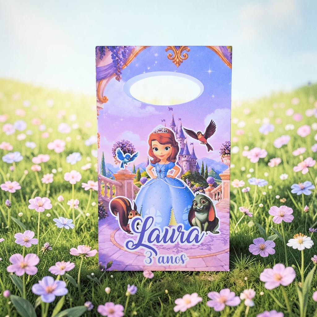 Sacolinha Surpresa Personalizada PRINCESA SOFIA - Lembrancinha para festa - PEGUE E MONTE
