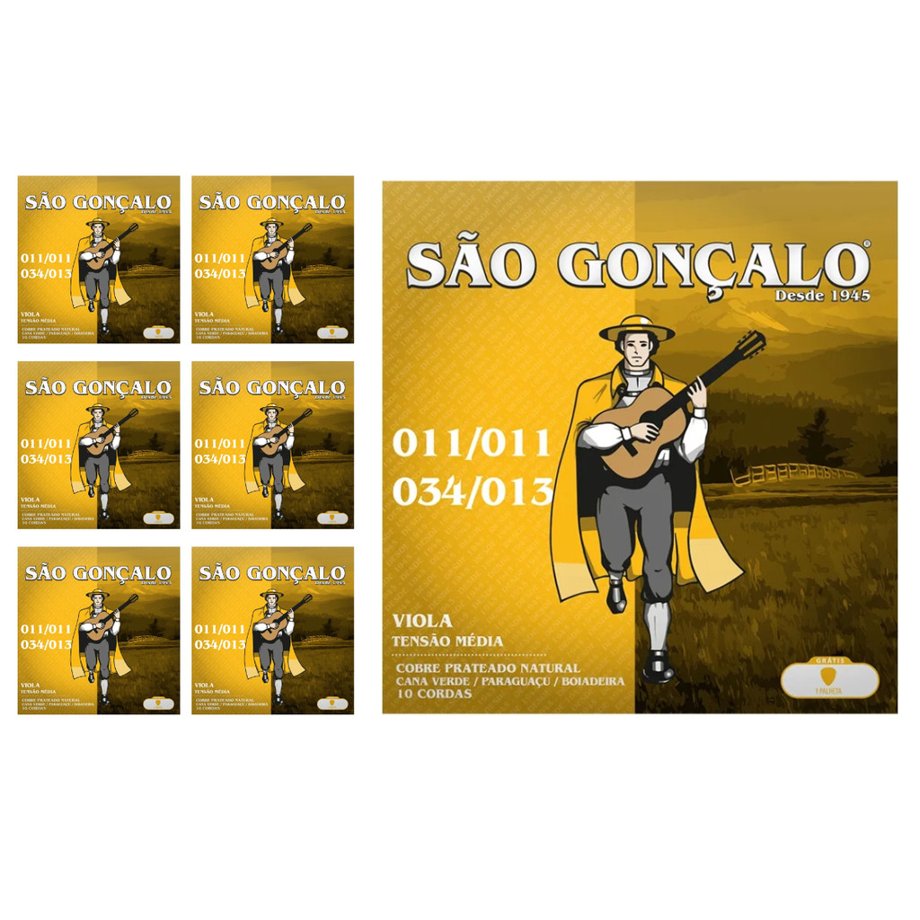 Kit 7 Jogos de corda Viola cebolao Ré media 011 São Gonçalo