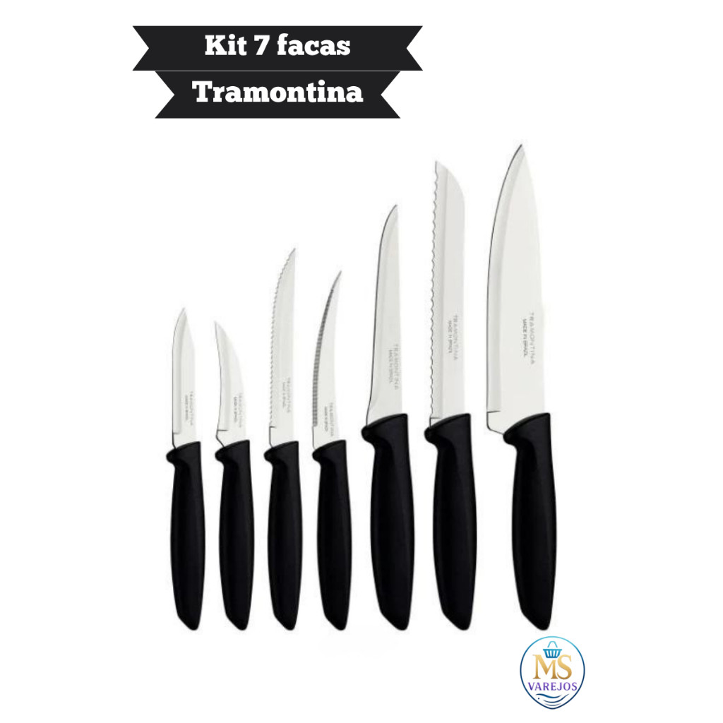 Jogo 7 Peças de Facas Tramontina Plenus Inox Preto – Corte Preciso e Durabilidade