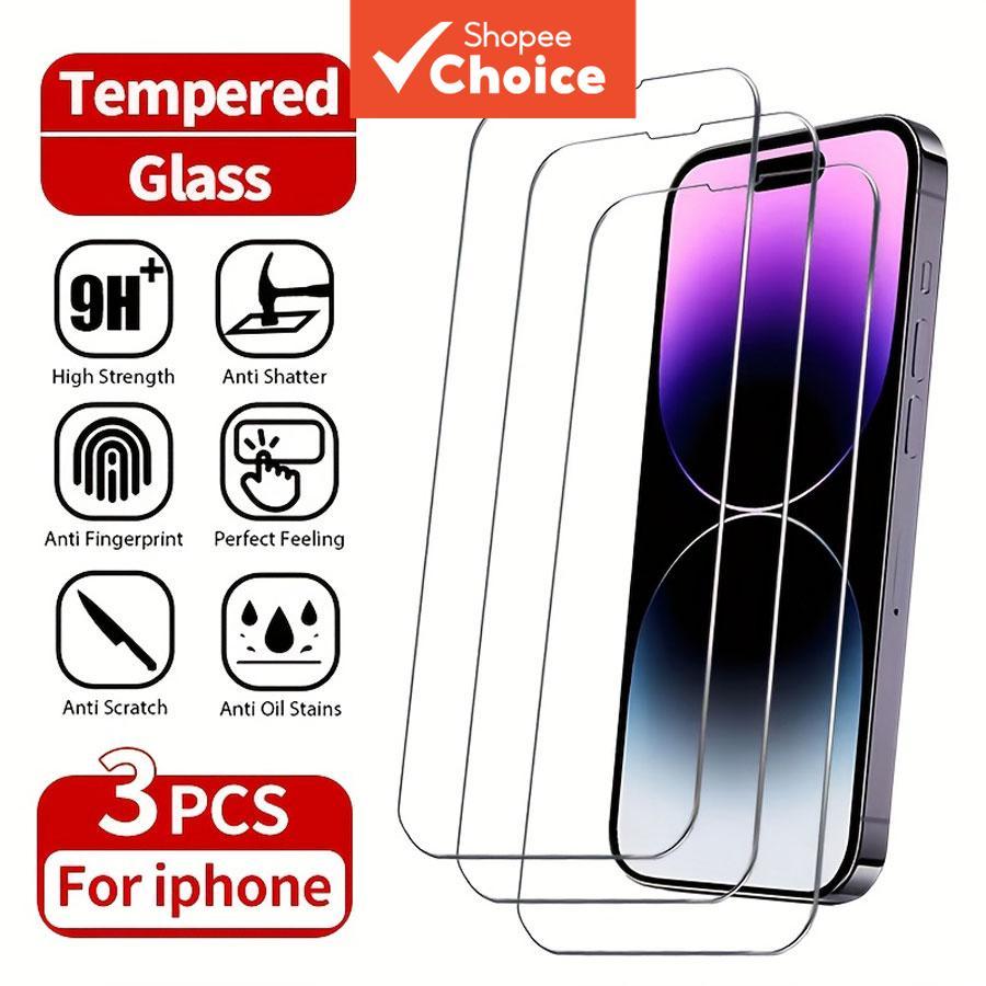 Protetor de Tela em Vidro Temperado HD Cobertura Total 3 Unidades para iPhone 17 16 15 14 13 12 11 Pro Max 17e 16e
