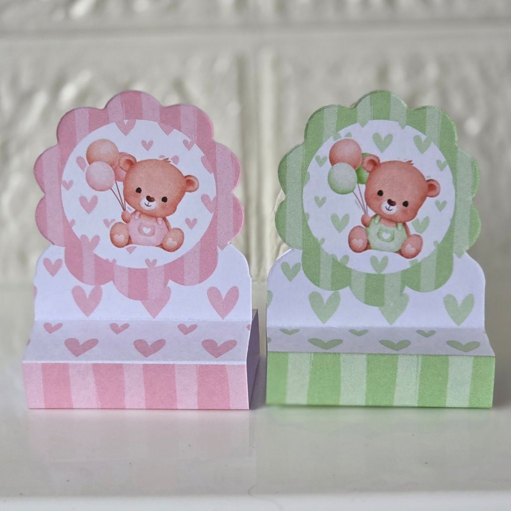 Porta bis duplo Ursinhos ROSA E VERDE - PEGUE E MONTE - chá de bebê revelação fraldas kit festa lembrancinhas mimos