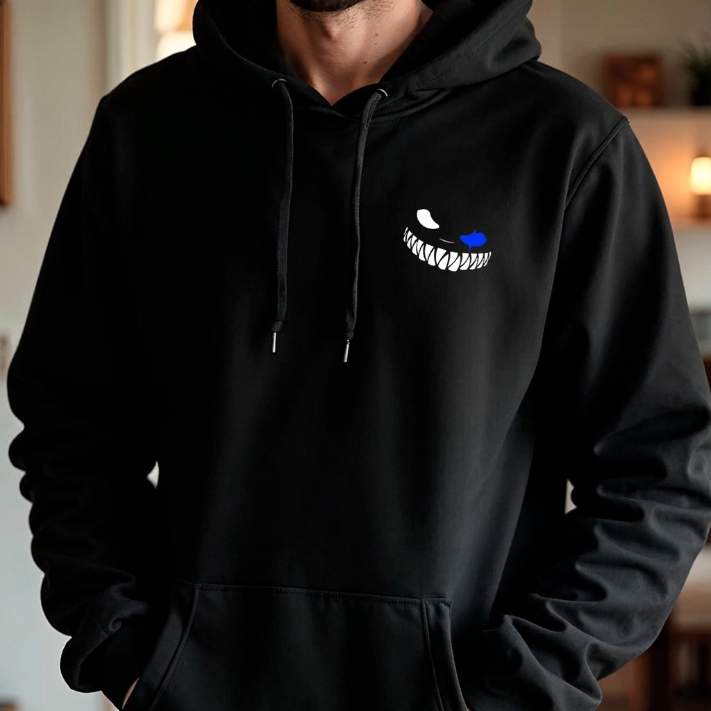 Moletom Canguru Flanelado Estampado Smile Monster Blusa de Frio Streetwear Masculino Inverno