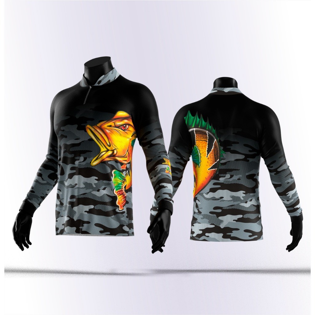 Camisa Pesca Camuflada Tecido Termico Leve Confortável Antimosquito Proteção Solar50+