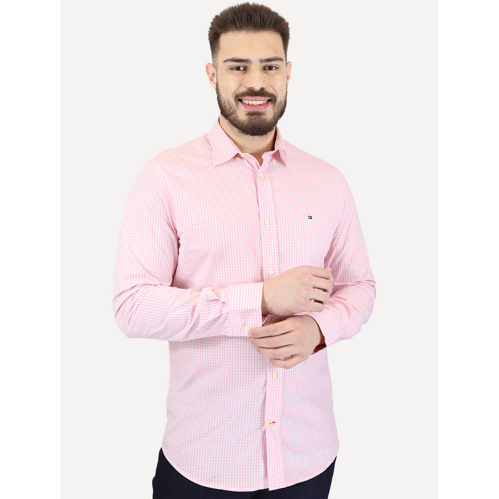 Camisa Tommy Hilfiger Masculina Xadrez Gingham Branca/Rosa Médio ABMW0MW14996 THK04 em Oferta na Shopee