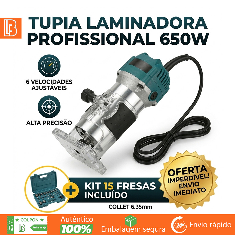 Tupia de Coluna 650W Profissional Router Elétrico para Madeira DIY Kit Completo 15 Fresas Alta Precisão 110V/220V