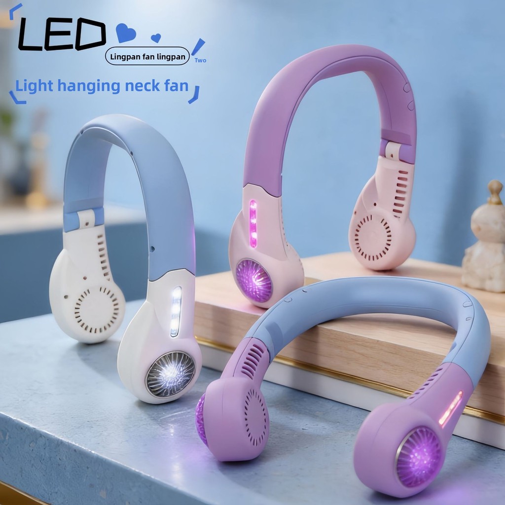 Ventilador De Pescoço Iluminado Por LED , Turbina Dobrável Sem Lâmina Mãos-Livres Recarregável USB Com 3 Velocidades , P