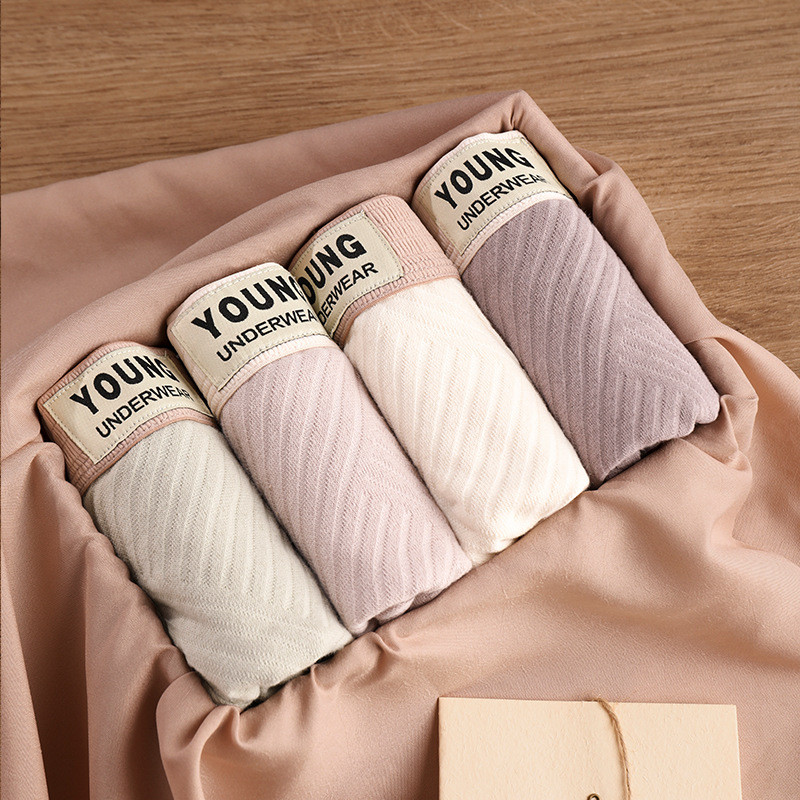 Conjunto de 3 Peças de Cuecas Masculinas em Algodão Puro, Boxer Trunks com Padrão Geométrico, Cintura Média, Antiodor, T