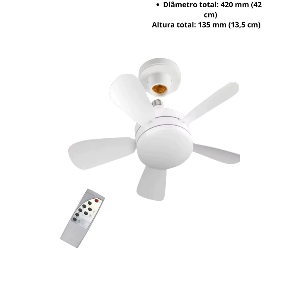 Ventilador Teto Bocal E27 Com Luz 60w 3 Tipos de Luz Controle Remoto Ventilador Com 5 Par Bivolt