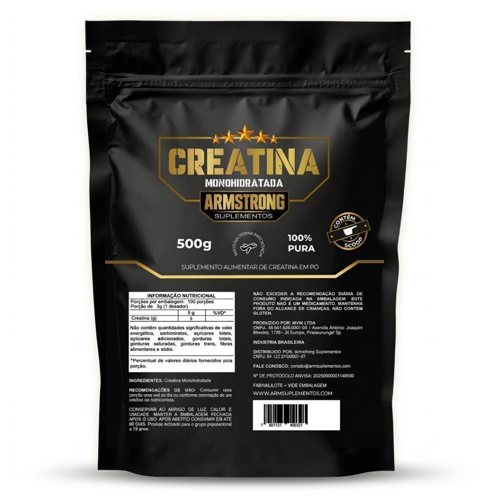 Creatina Monohidratada 500g 100% Pura Importada Armstrong Suplemento