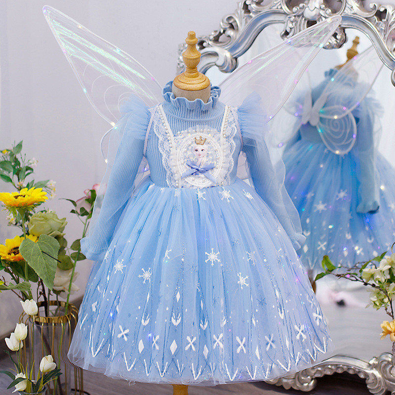 Inverno meninas congelado Elsa vestido de princesa fofo malha camisola vestido médio pequeno crianças moda vestido