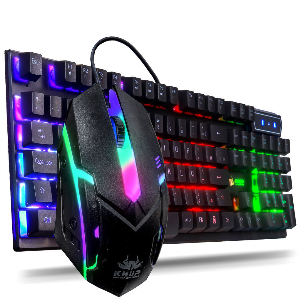 Kit Teclado Gamer Retro Iluminado USB ABNT2 Mouse LED Sensor Óptico Resolução 1200DPI USB Jogos Computador Note