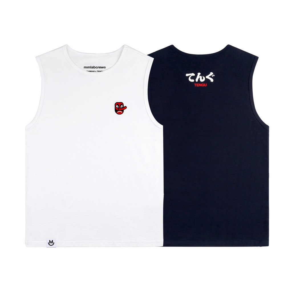 MMLABCREW TENGU Série Verão Simples LOGOTIPO Branco Azul Marinho Puro Algodão Esportes Lazer Colete Fitness