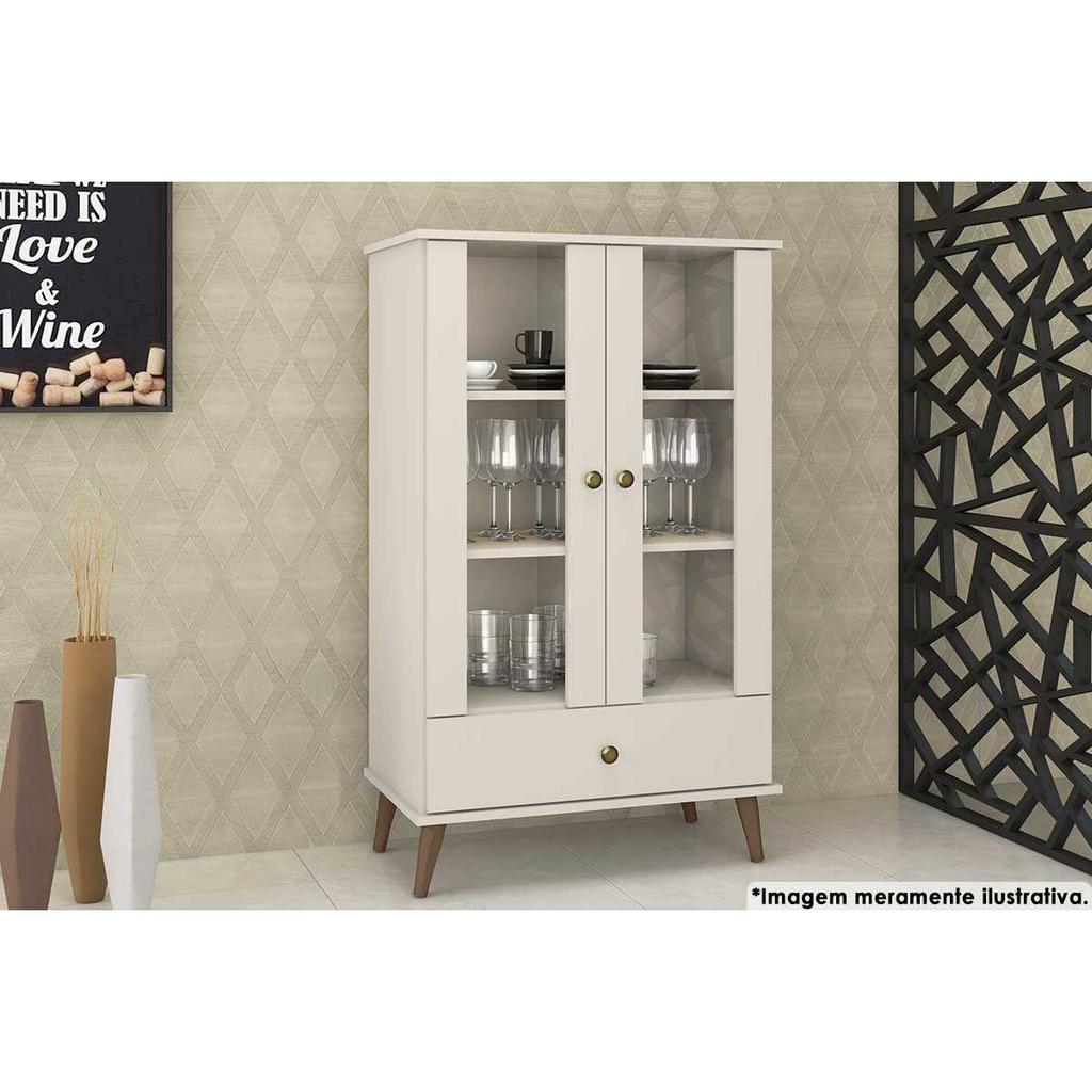 Cristaleira Sala Jantar RT3107 c/ 2 Portas e 1 Gaveta Off White - Movelbento
