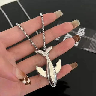 Moda Criativa Forma Baleia Colar Liga Pingente Requintado Pequena Vento Frio Longo Corrente Acessórios Unisex