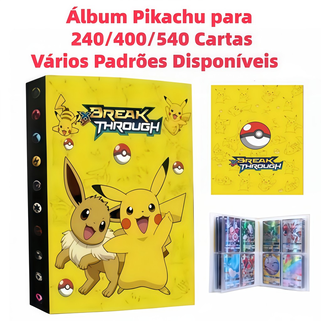 Álbum Pikachu para Pokémon e TCG - Organize 240/400/540 Cartas, Álbum de Coleção de Cartas de Jogo