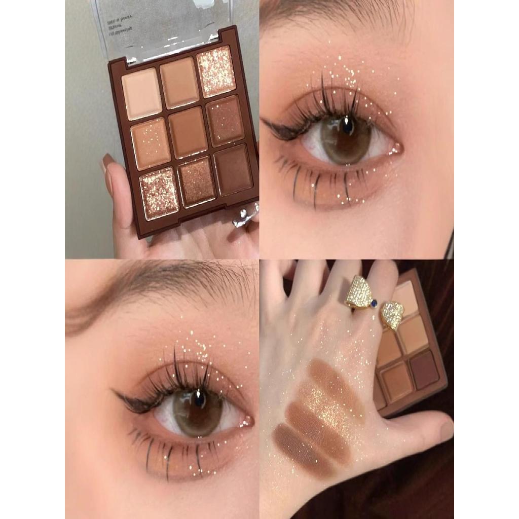 Coreano coreano sombra Chocolate quente marrom INS mesmo estilo nove cores paleta de sombra fosco terra cor perolado pis