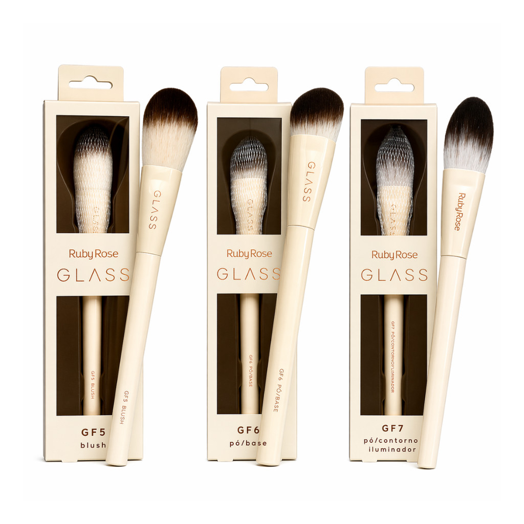 Kit Pincéis Para Base Blush E Pó Facial Glass Ruby Rose