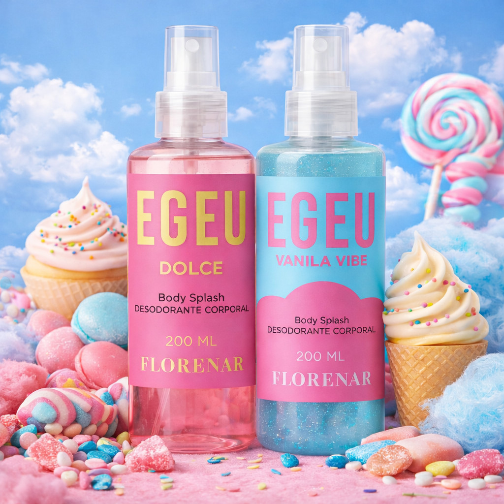Kit Feminino 1 Body Splash Egeo Dolce com gliter 200Ml + 1 Body Splash Egeo Vanila com gliter 200Ml