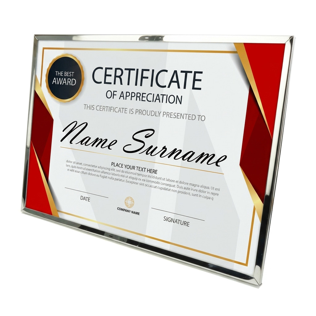 Porta Certificado A4 Diploma 21x30 Quadro Moldura em Metal Prateado com Vidro