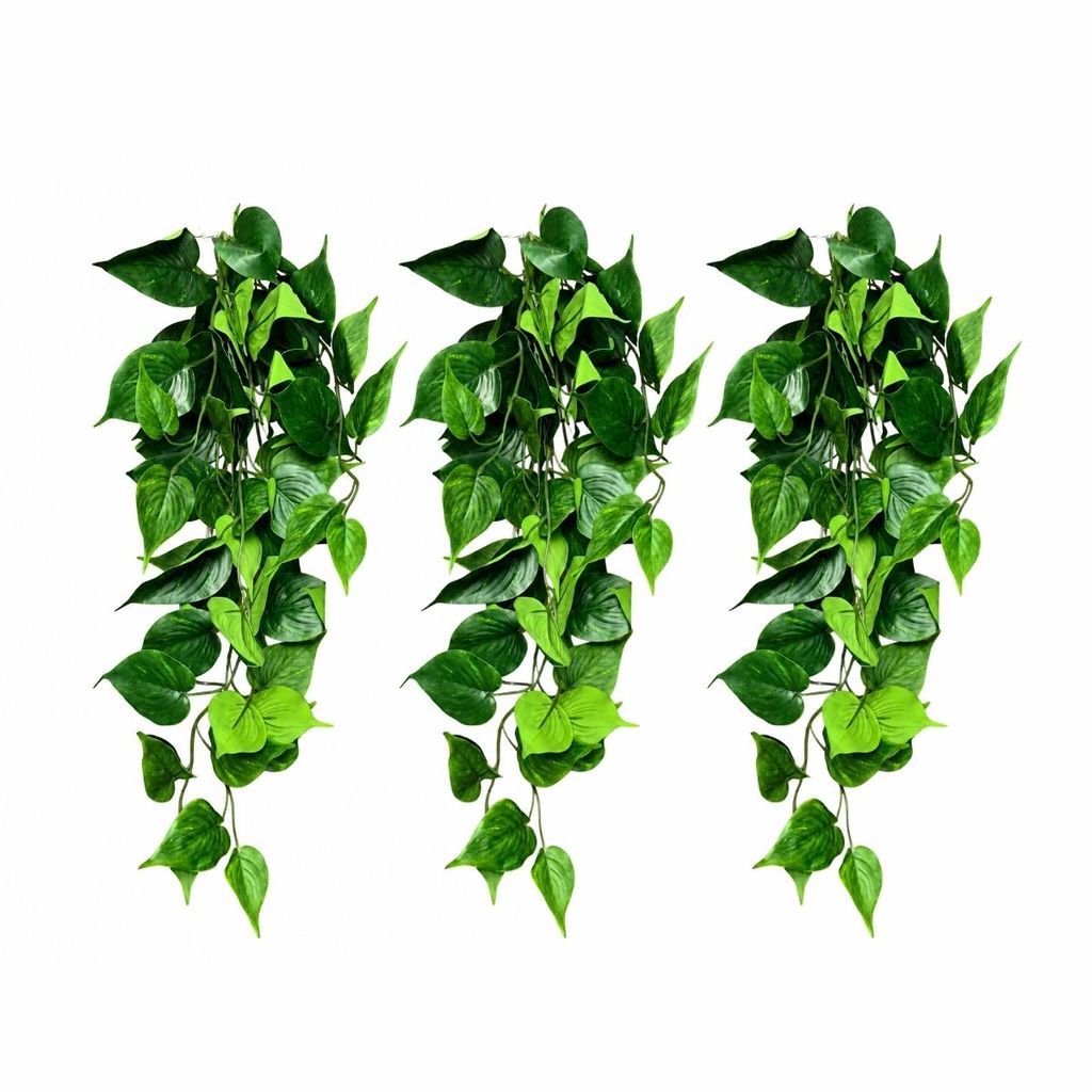 Kit 3 Planta Artificial Jiboia Pendente Verde Realista Decor