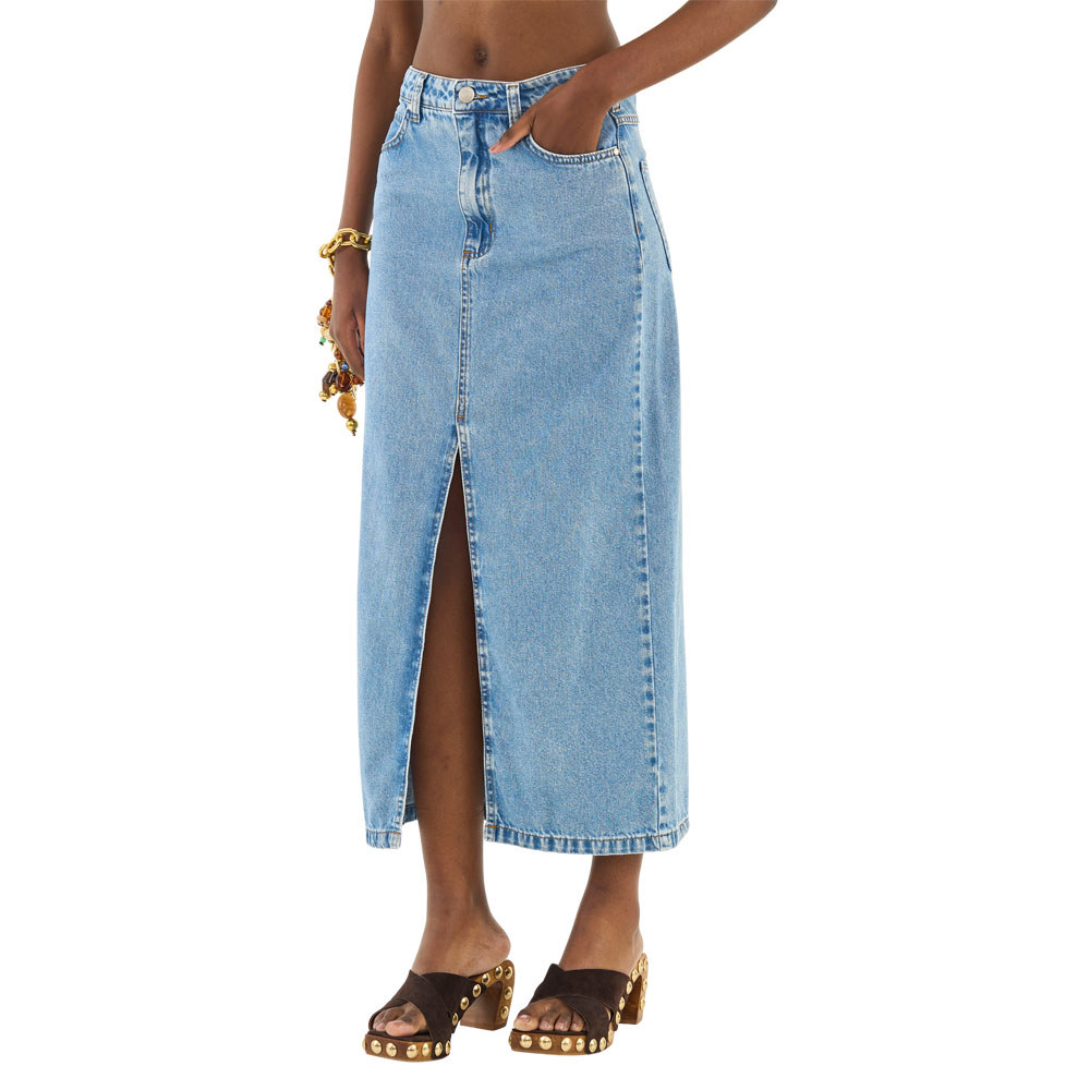 Saia Colcci Jeans Midi Com Fenda Frontal