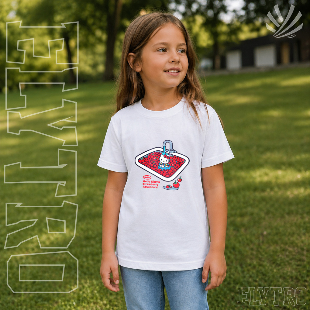 Camiseta Infantil Hello Kitty Strawberry Algodão Confortável
